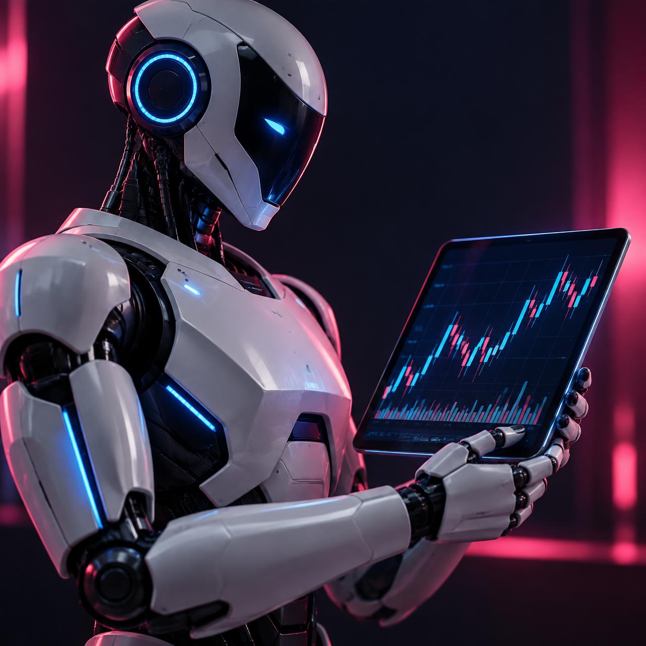 Automated trading unit reviewing live market charts